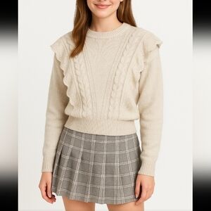 Marfinno Beige Cable Knit Ruffle‎ Lace Sweater Shabby Chic Twer Size Small